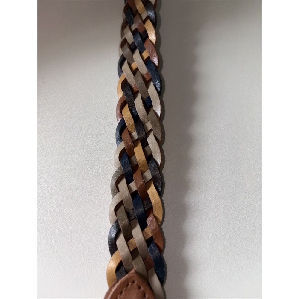 Leather Multicolor Braided Gold Toned Hardware Women's Belt Boho Brown XL - Picture 4 of 8